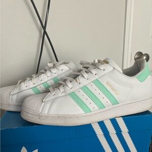 Adidas Superstar White Sneakers with Mint Accents